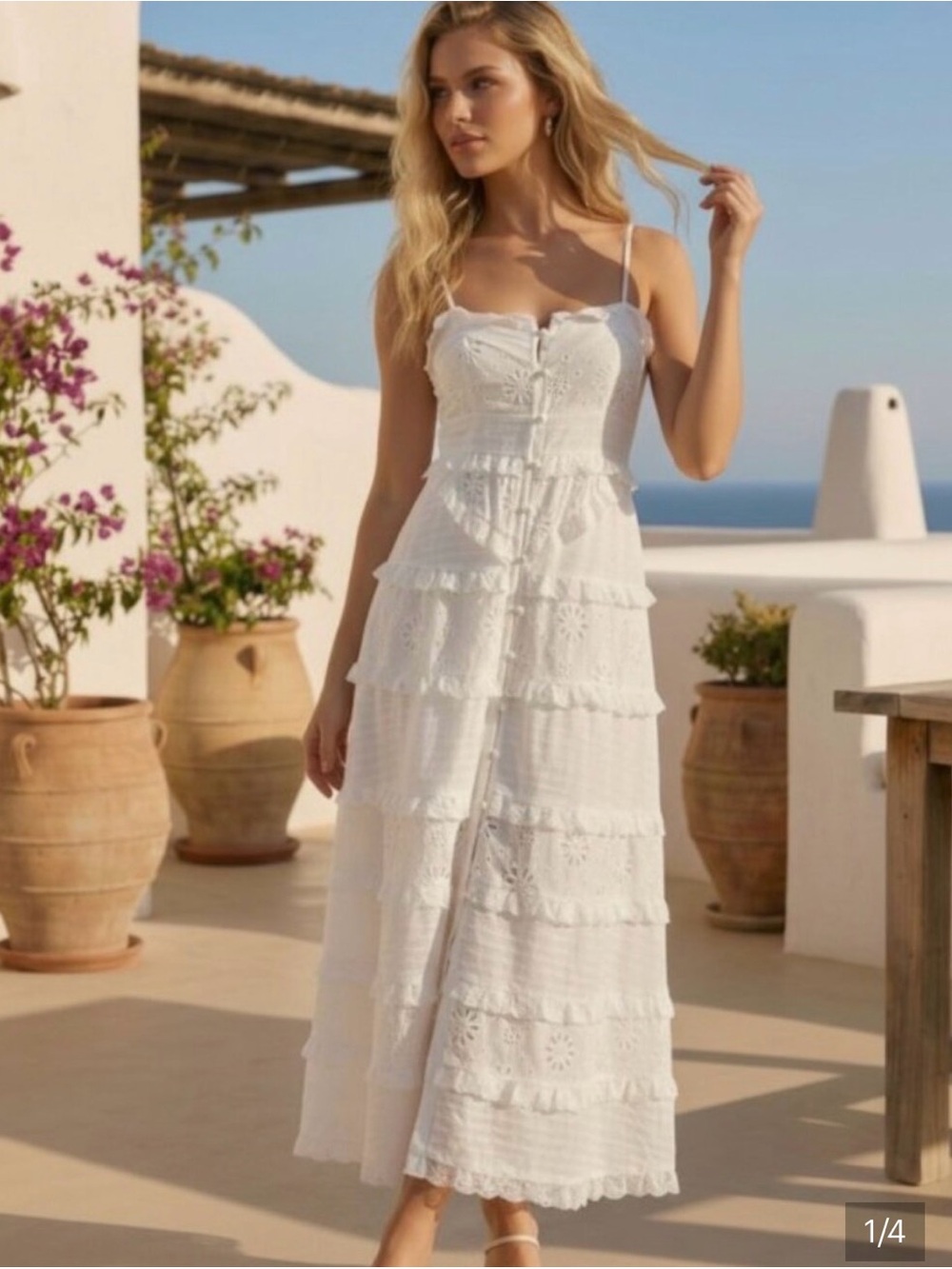For Love & Lemons White Eyelet Maxi Dress with Ruffle Straps